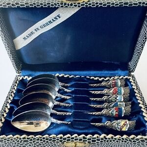 Vtg German Silver Plated Spoons Set Of 6 Original‎ Box 1950's memorabilia